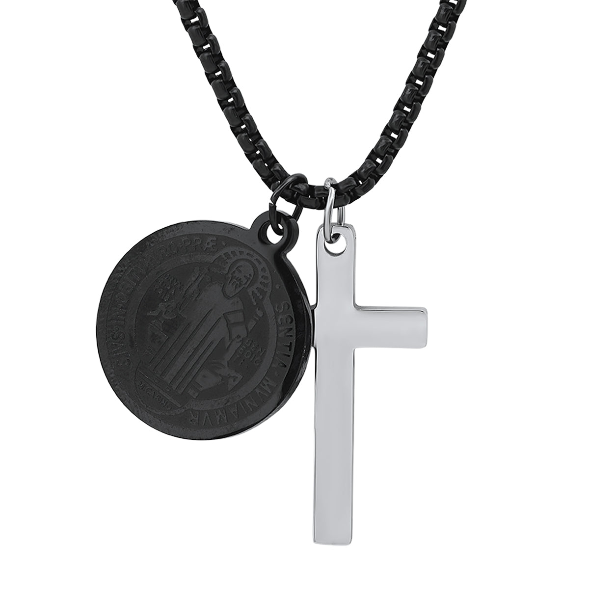 St. Benedict Double Pendant Cross Necklace - Ruumur