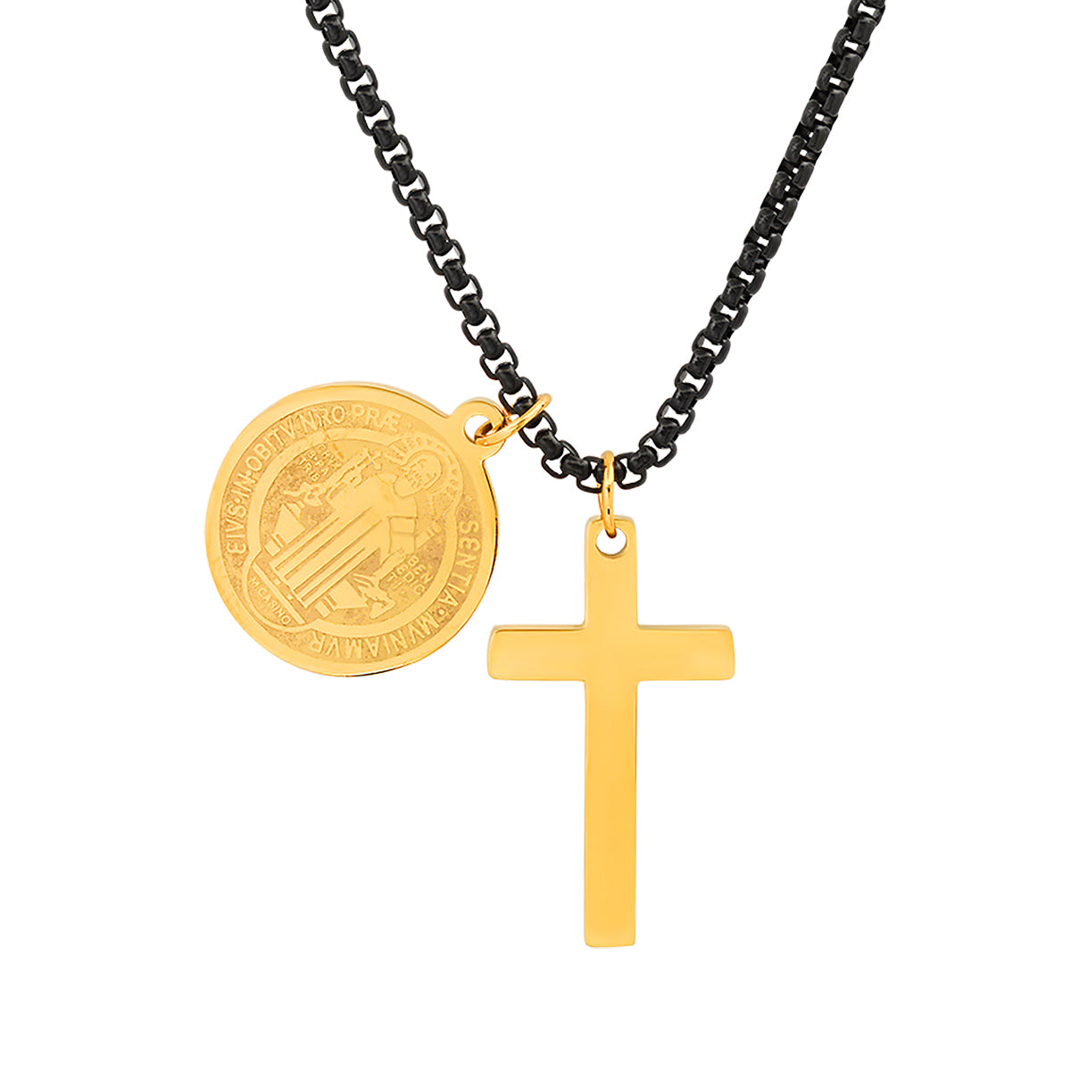 St. Benedict Double Pendant Cross Necklace - Ruumur