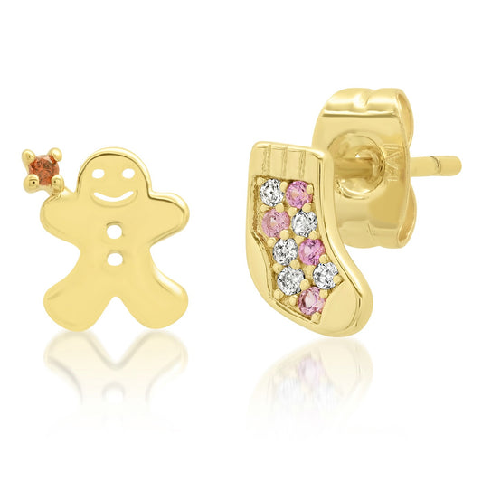 title:Stocking Gingerbread Mismatched Studs;color:Gold