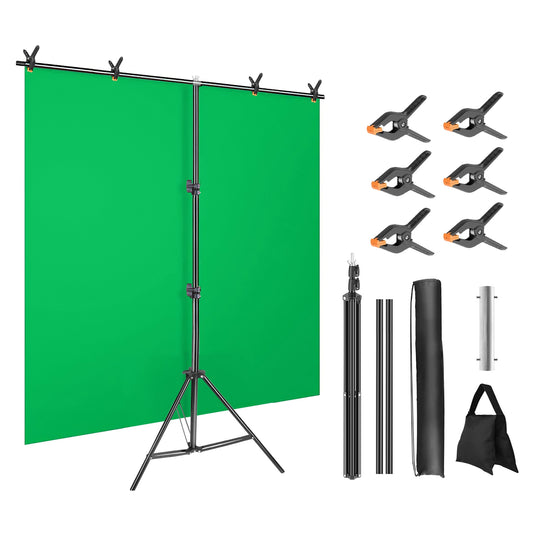 title:Fresh Fab Finds 5×6.5FT T-Shape Photo Video Backdrop Stand Heavy Duty Background Stand Adjustable Photography Backdrop Stand with 6 Spring Clamps Sandbag Carry Bag fo;color:Black