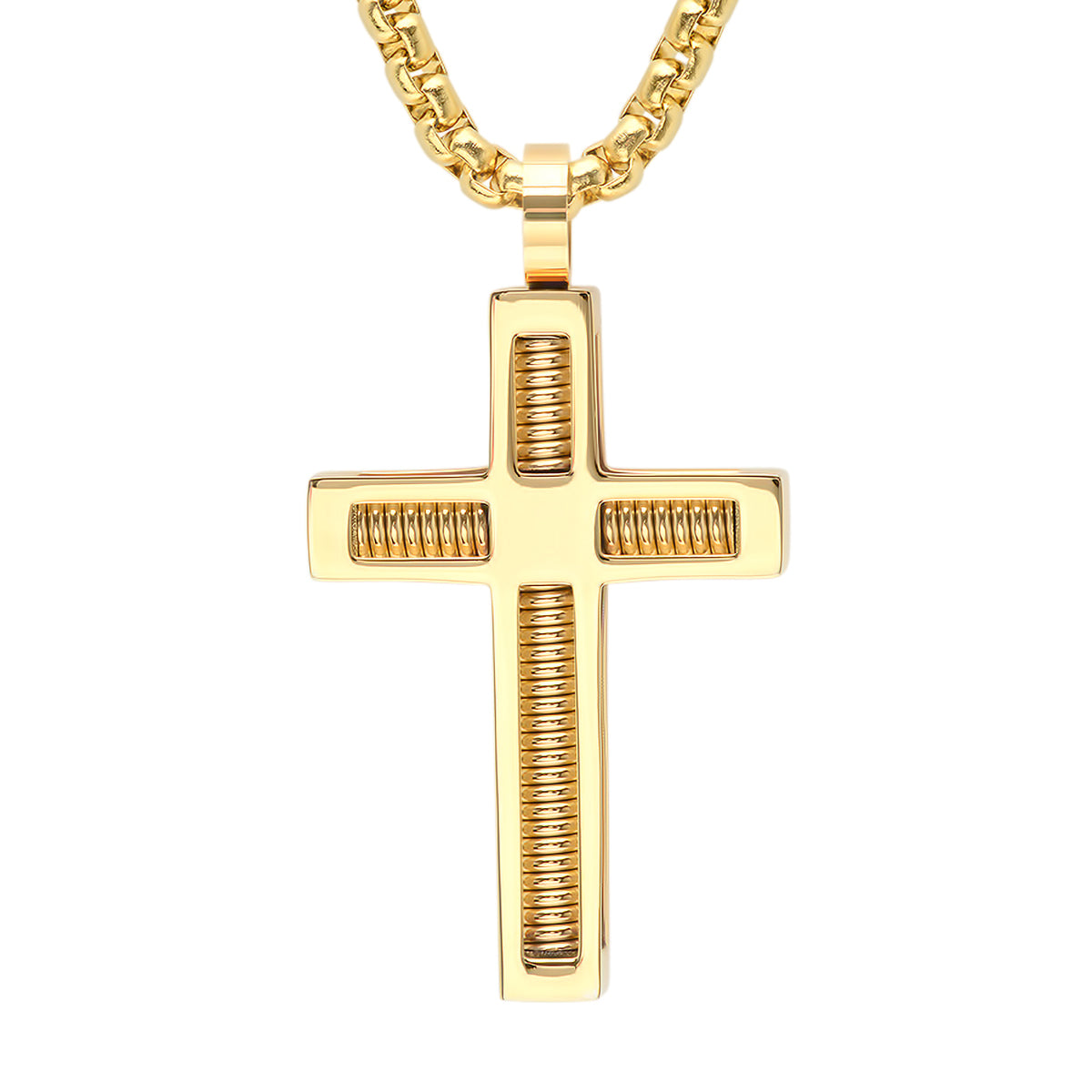 SteelTime 18K Gold Plated Rebar Cross Necklace