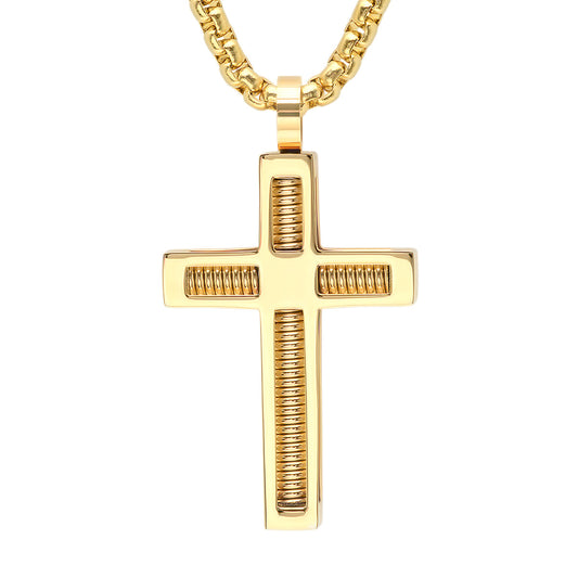 SteelTime 18K Gold Plated Rebar Cross Necklace