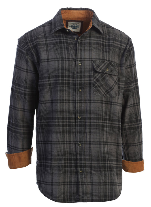 title:Gioberti Men's Gray / Black 100% Cotton Brushed Flannel Plaid Checkered Shirt with Corduroy Contrast;color:Gray / Black