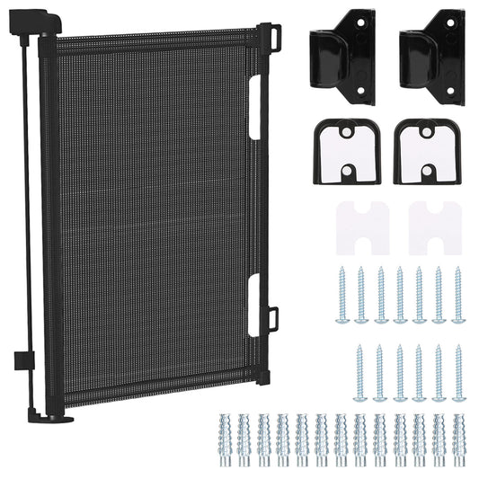 title:Baby Security Gate Retractable Door Extra Wide Child Safety Stairs Gate 61x34in for Doorway Hallway Indoor Outdoor;color:Black