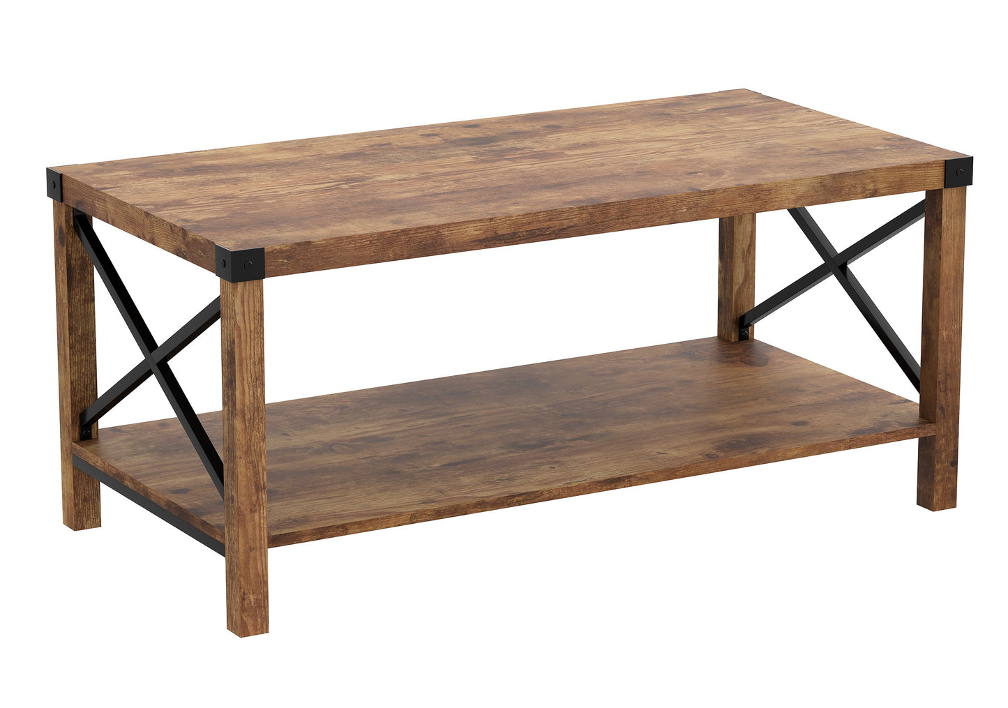 Safdie & Co. Coffee Table 39" Brown Reclaimed Wood X Metal Sides, Central Table for Living Room