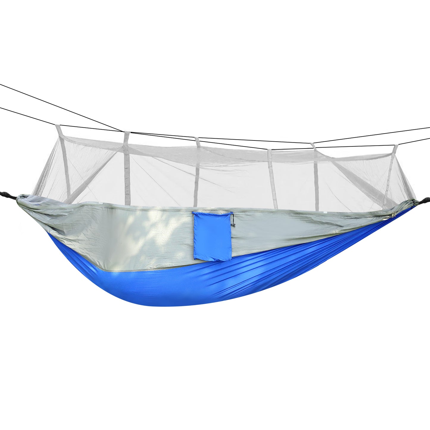 title:600lbs Load 2 Persons Hammock w/Mosquito Net Outdoor Hiking Camping Hommock Portable Nylon Swing Hanging Bed w/ Strap Hook Carry Bag;color:Gray