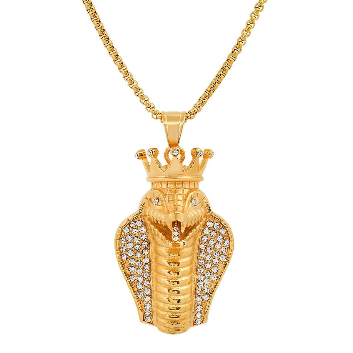 SteelTime Special 18K Gold Plated King Snake Pendant with Simulated Diamonds