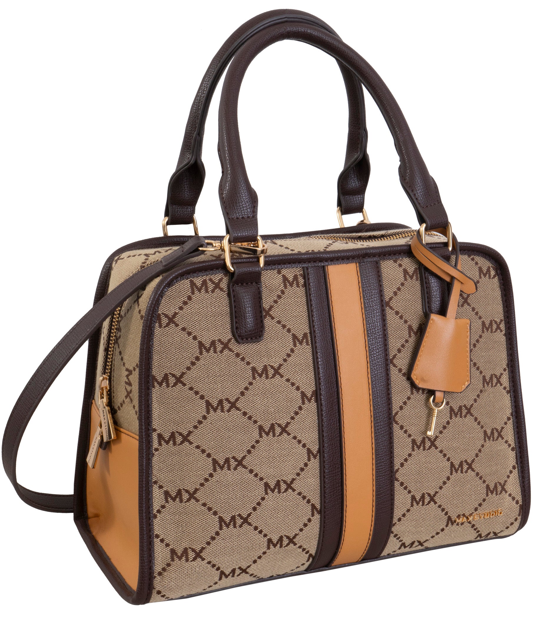 title:Max Studio Signature Jacquard Satchel Bag with Adjustable Crossbody Strap;color:NATURAL