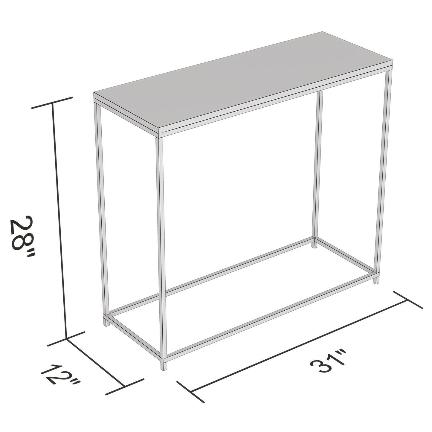 Safdie & Co. Console Table 31" White Silver Metal, Entryway or Sofa Table for Living Room