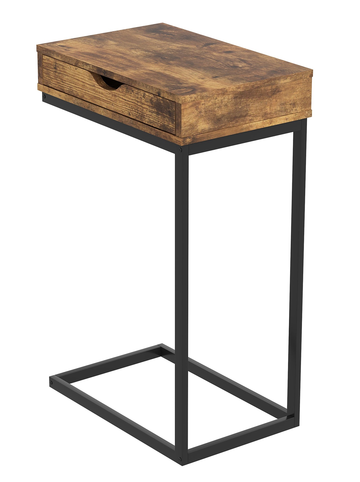 Safdie & Co. End Side Table 15.75" C-Shaped Brown Reclaimed Wood 1 Drawer Black Metal