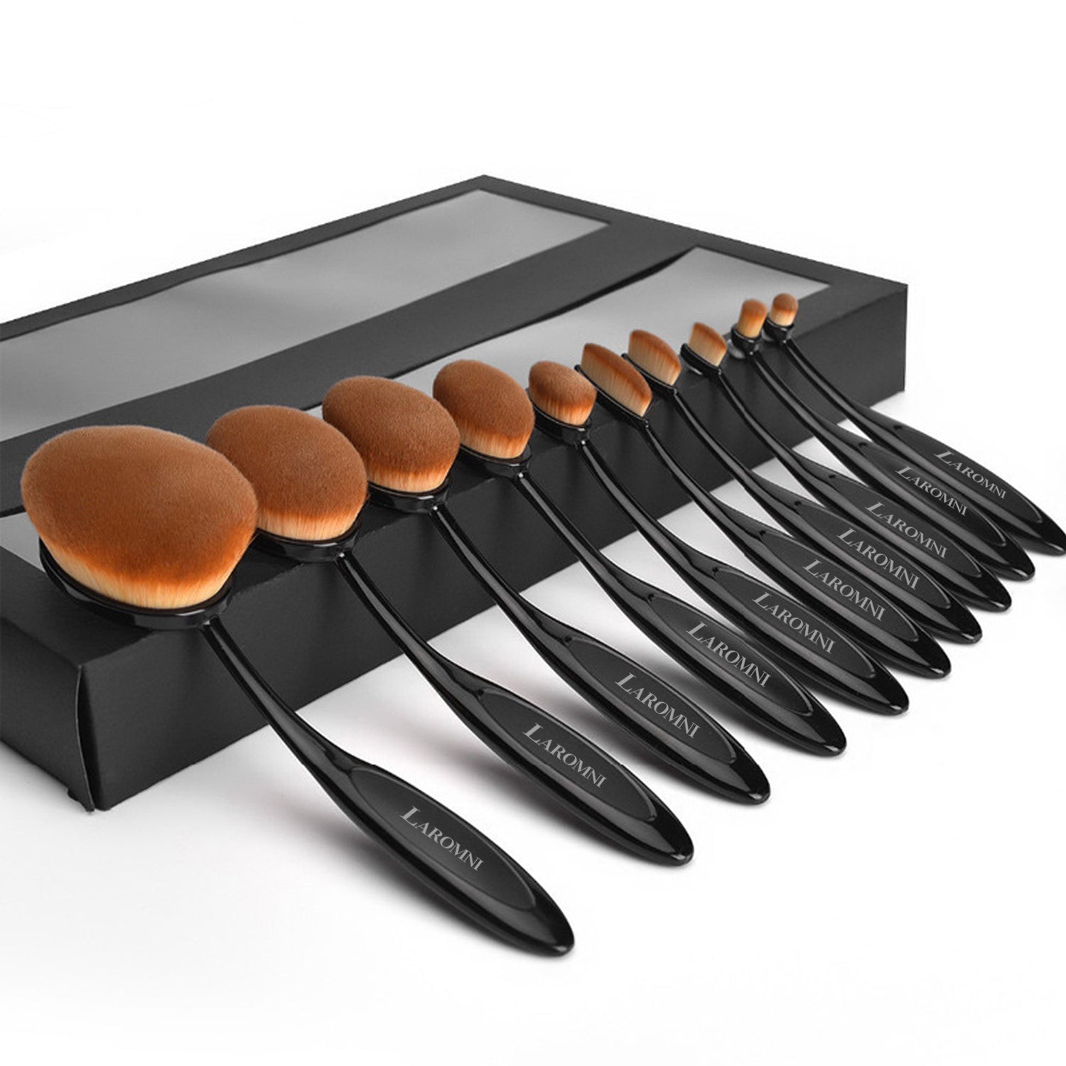 title:10-PCS Oval-Shaped Makeup Brush Set;color:Black