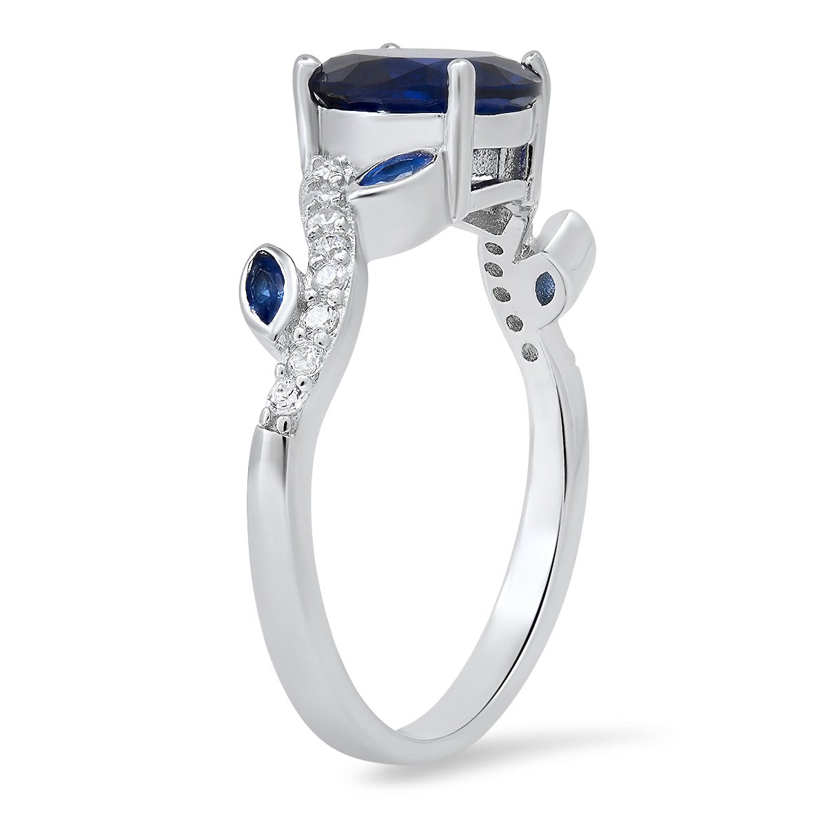 Sterling Silver Sapphire CZ Floral Ring