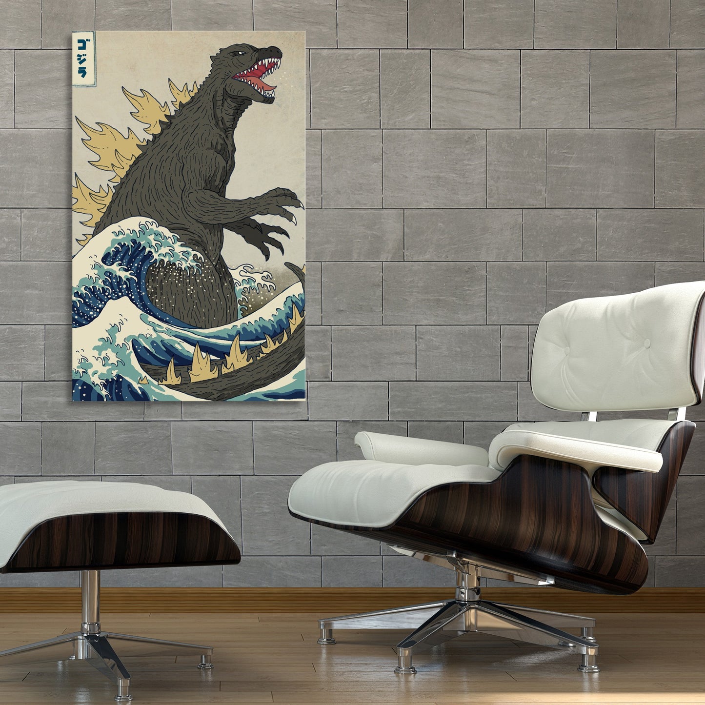 The Great Godzilla Off Kanagawa Fine Art Stretched Canvas