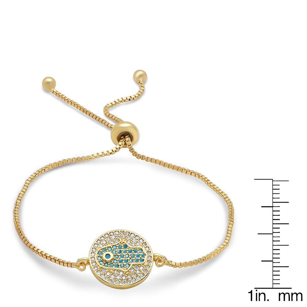 SteelTime Women's Brass White And Blue Simulated Diamond Hamsa Drawstring Bracelet