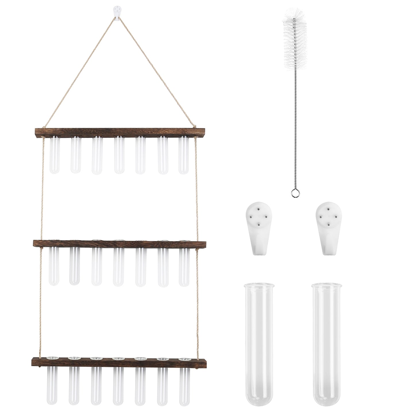 title:3-Tier Wall Hanging Planter Glass Hydroponic Vase Plant Flower Propagation Tube Planter Terrarium with Wooden Stand;color:not applicable