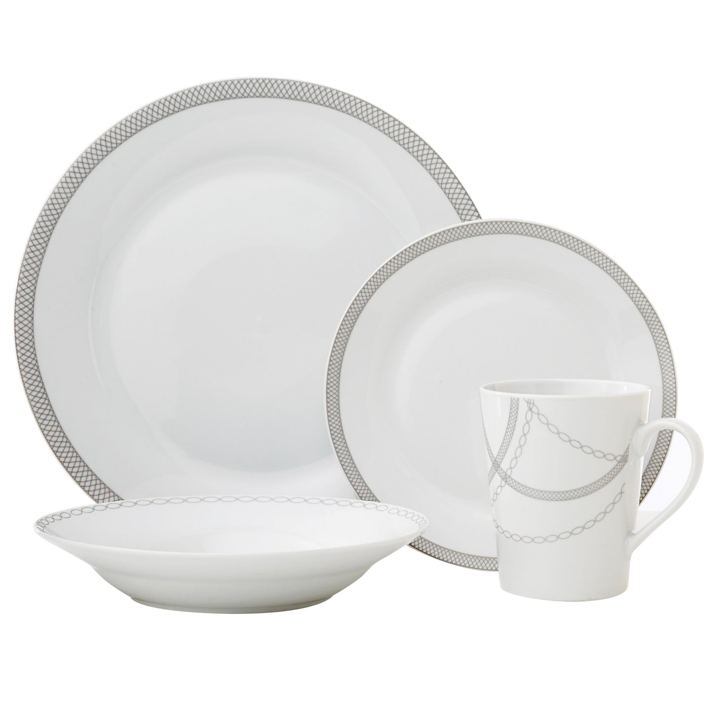 Safdie & Co. Dinnerware Set 16Piece Round Rim Infinity, Service for 4