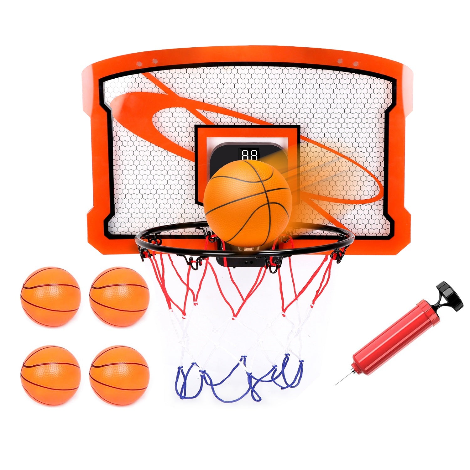 title:Indoor Mini Basketball Hoop Set Over Door Basketball Hoop with 4 Inflatable Balls Electric Audio Scorer Foldable Basket Gift for Kids and Adults;color:not applicable