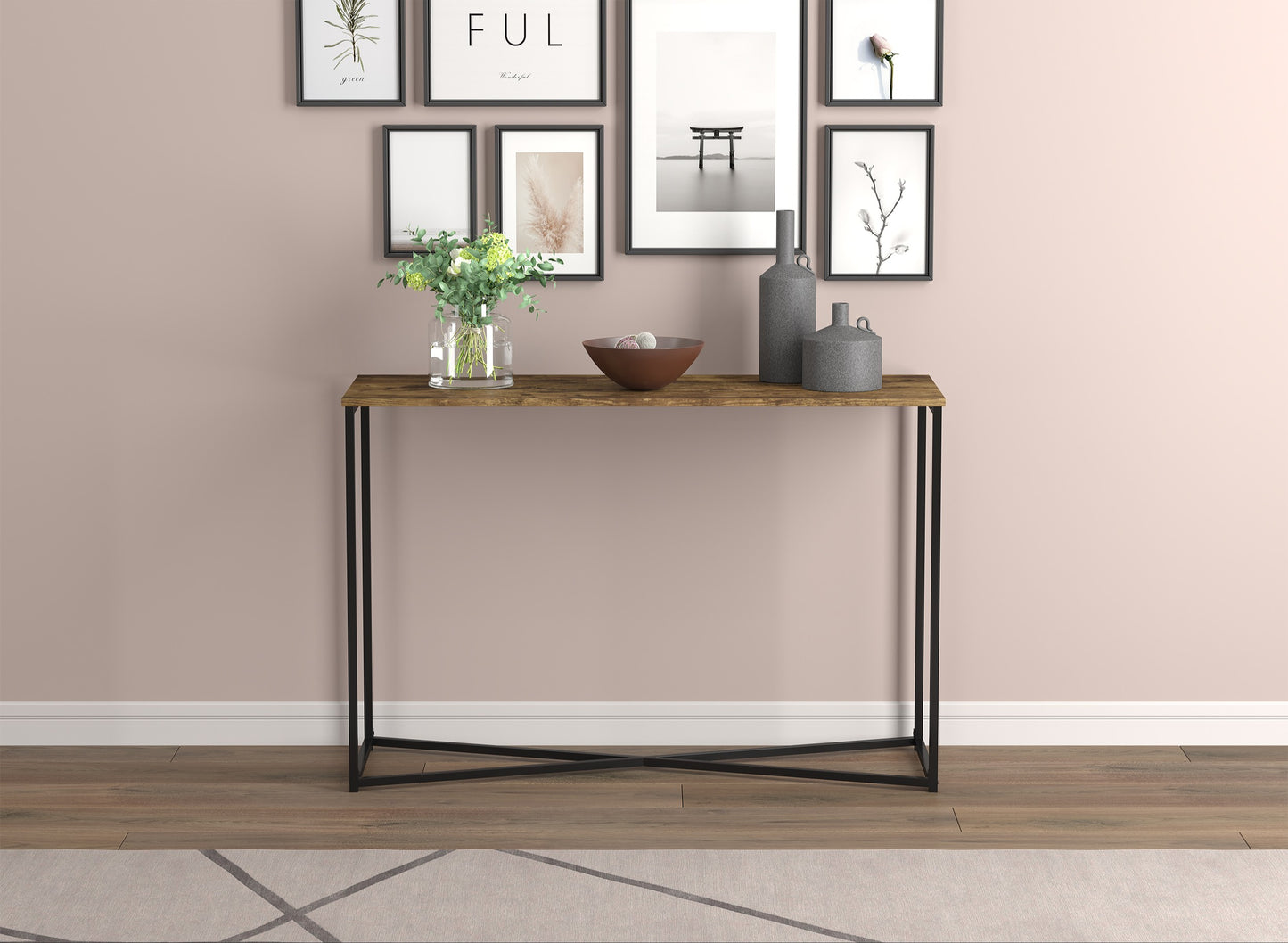 Safdie & Co. Console Table 44" Brown Reclaimed Wood Black X Metal, Entryway or Sofa Table for Living Room