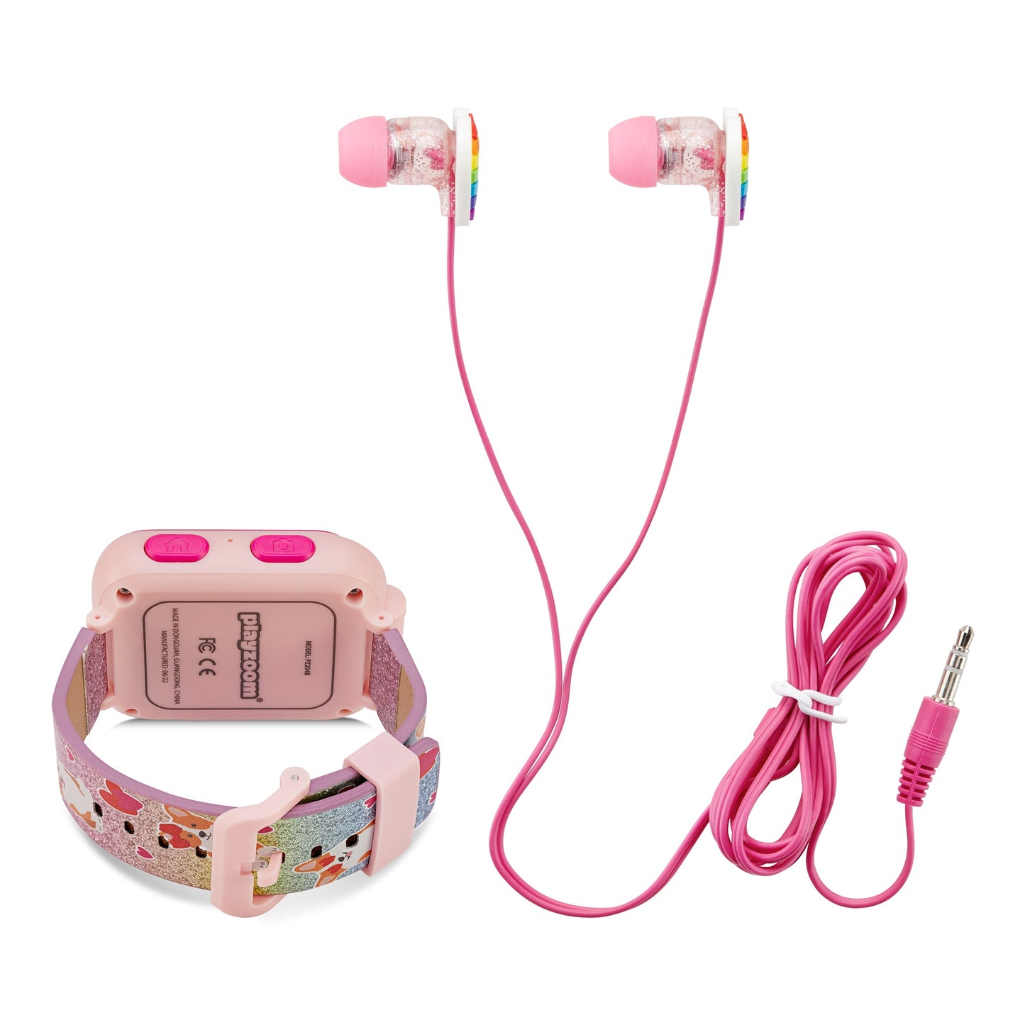 Playzoom Kids Smartwatch & Earbuds Set: Rainbow Glitter Corgi Dog