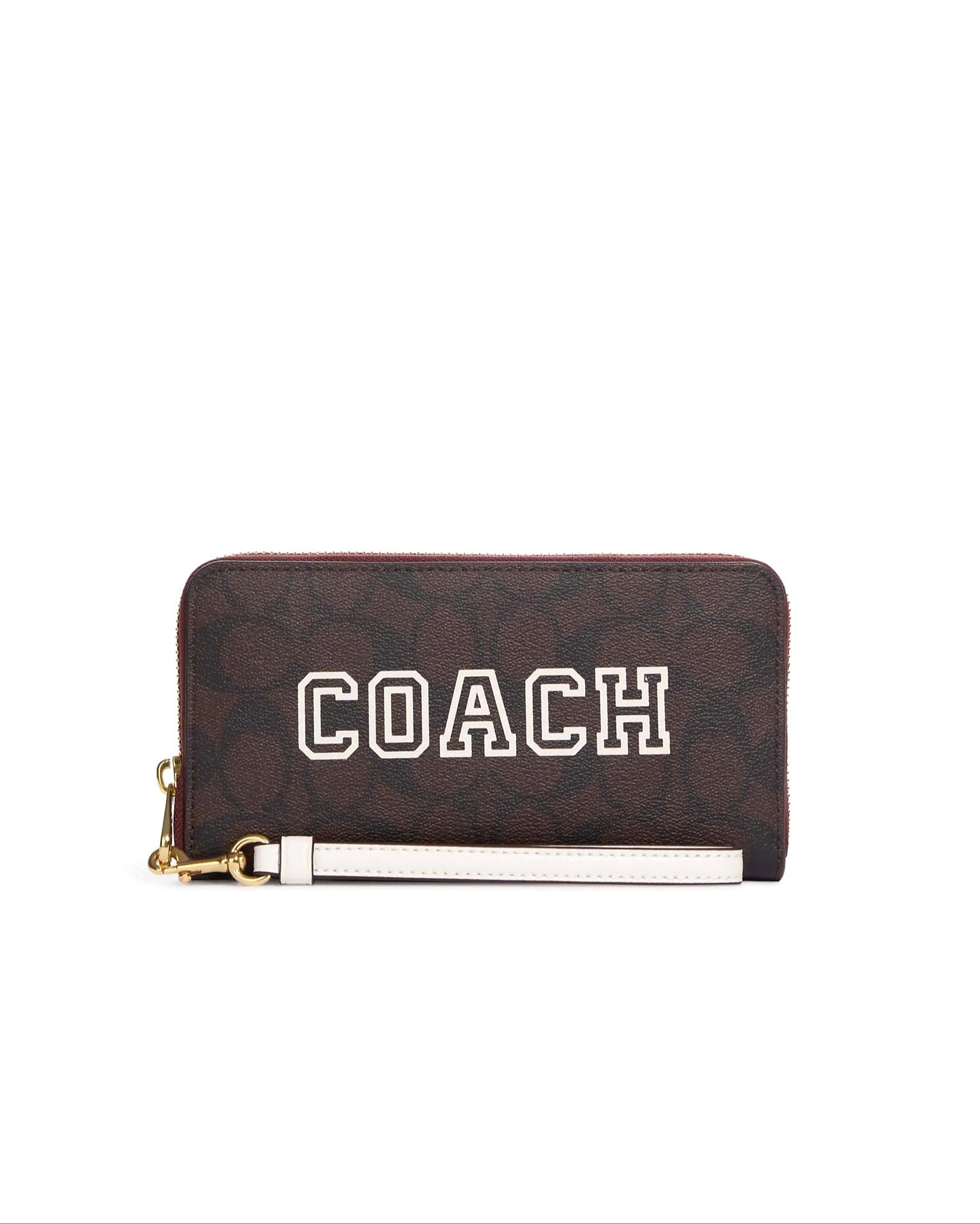 title:Coach Women's Brown & Chalk Multi Long Zip Around Wallet In Signature Canvas With Varsity Motif;color:Brown / Chalk Multi