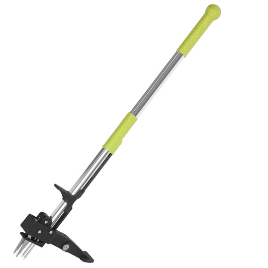 title:38.97in Aluminum Weed Puller Stand Up Weeder Without Bending Kneeling Manual Weed Remover Tool with 4 Claws for Lawn Yard Garden Patio;color:Green