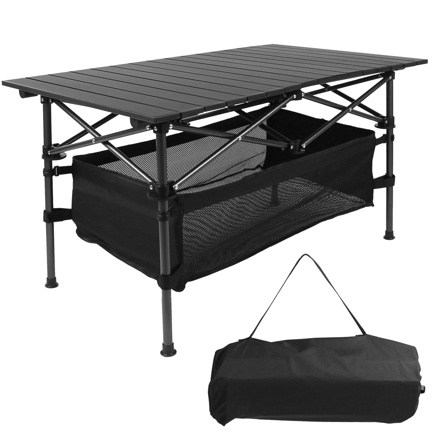 title:Folding Camping Table Portable Lightweight Aluminum Roll-up Picnic BBQ Desk with Carrying Bag Heavy Duty Outdoor Beach Backyard Party Patio;color:Black