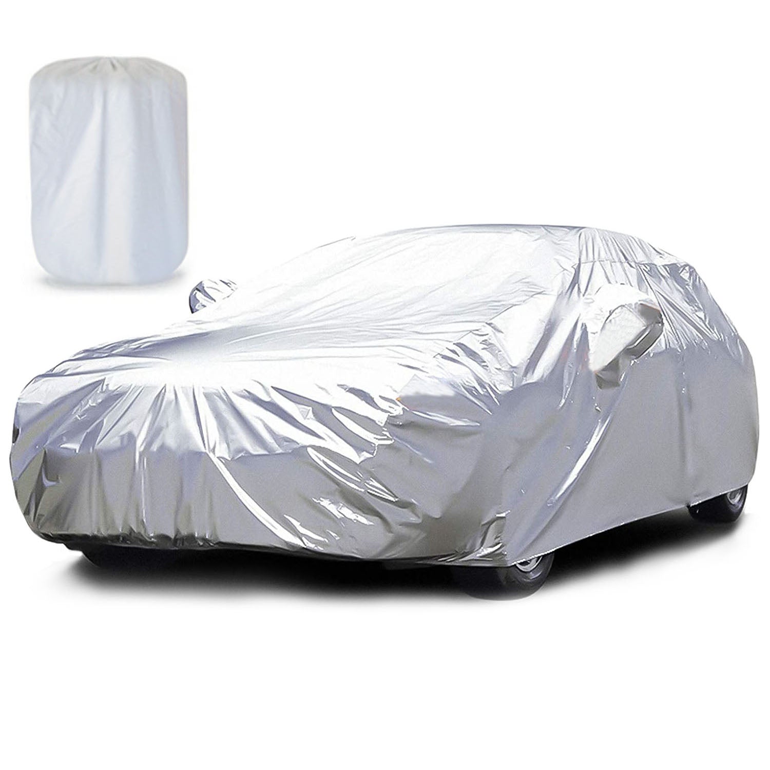 title:189x69x47in Full Car Cover All Weather UV Protection Automotive Cover 170T Outdoor Universal Full Cover For Sedans Up To 185in;color:Silver