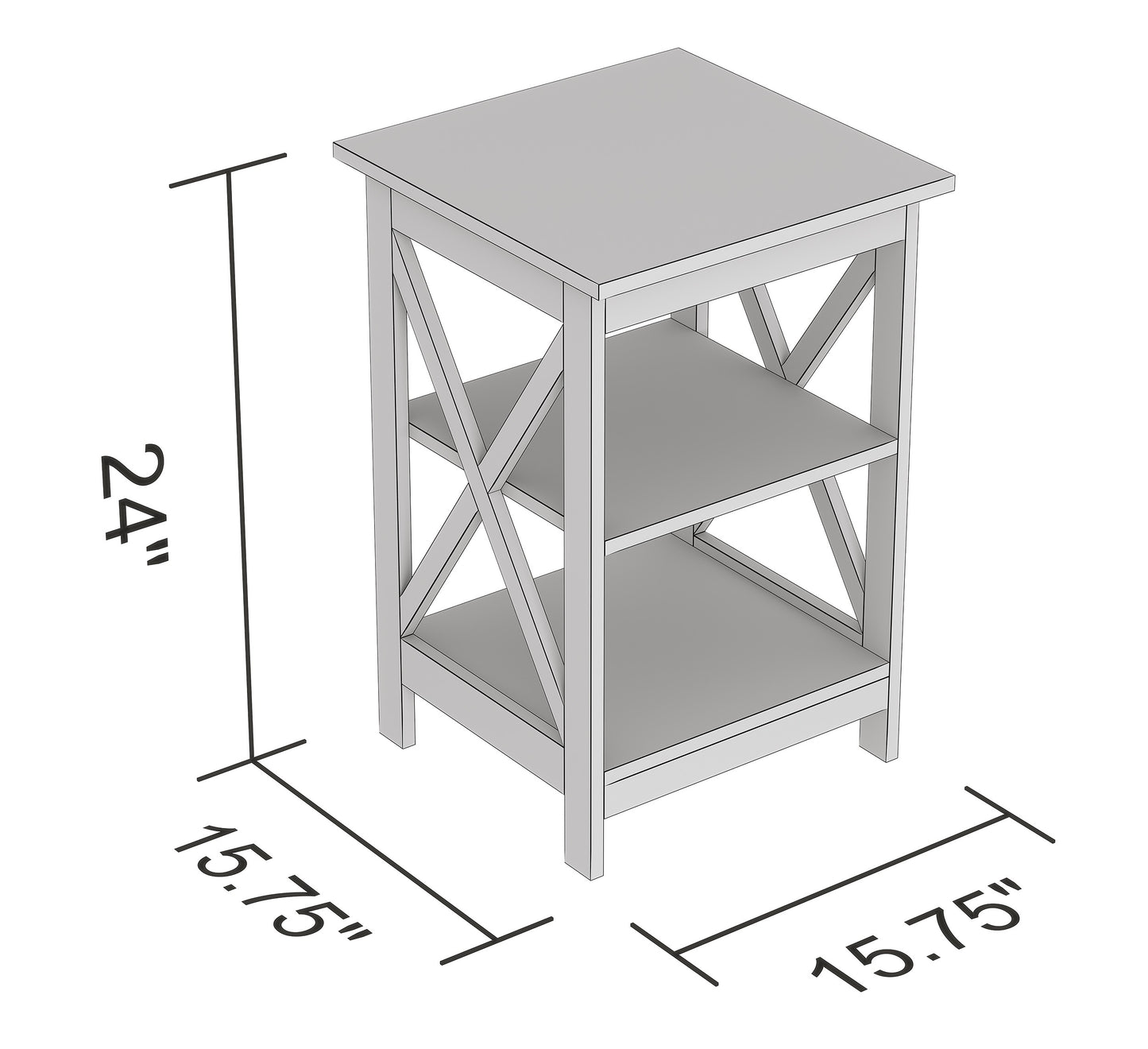 Safdie & Co. End Side Table 15.75" Square Light Grey 2 Shelves