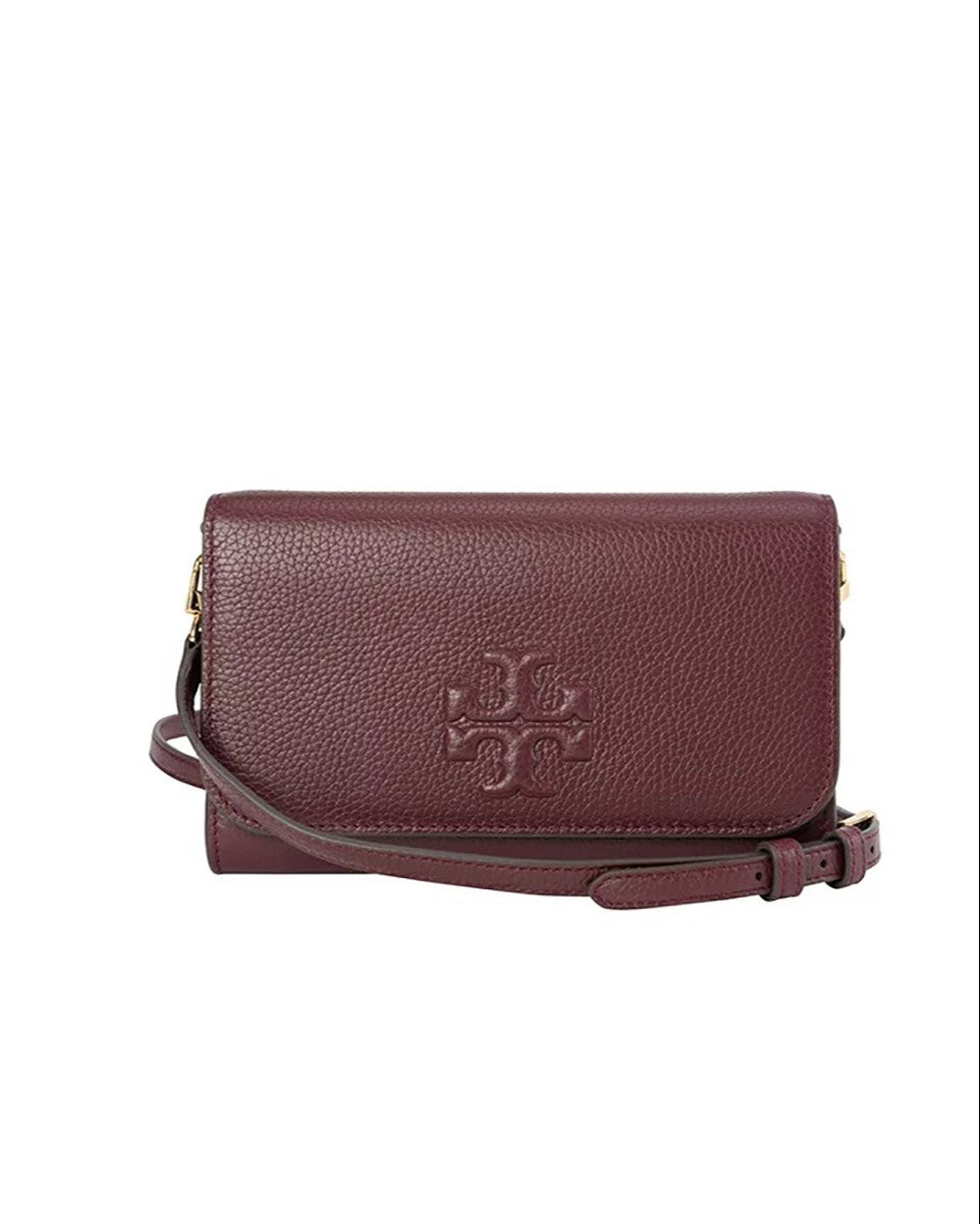 title:Tory Burch Claret Thea Flat Wallet Crossbody;color:Claret