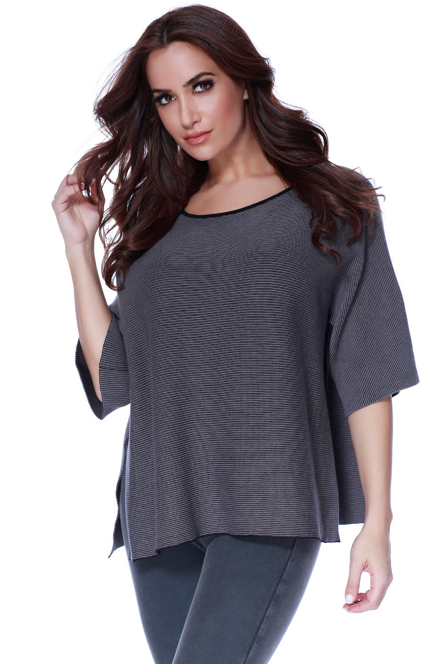 Angel Apparel 2-Tone High Slit Sweater Poncho