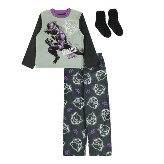 title:Black Panther Warrior King 3-Piece Youth Pajama Set;color:Grey