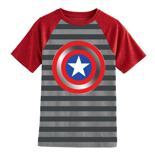 title:Captain America Boys Youth Striped T-Shirt;color:Grey