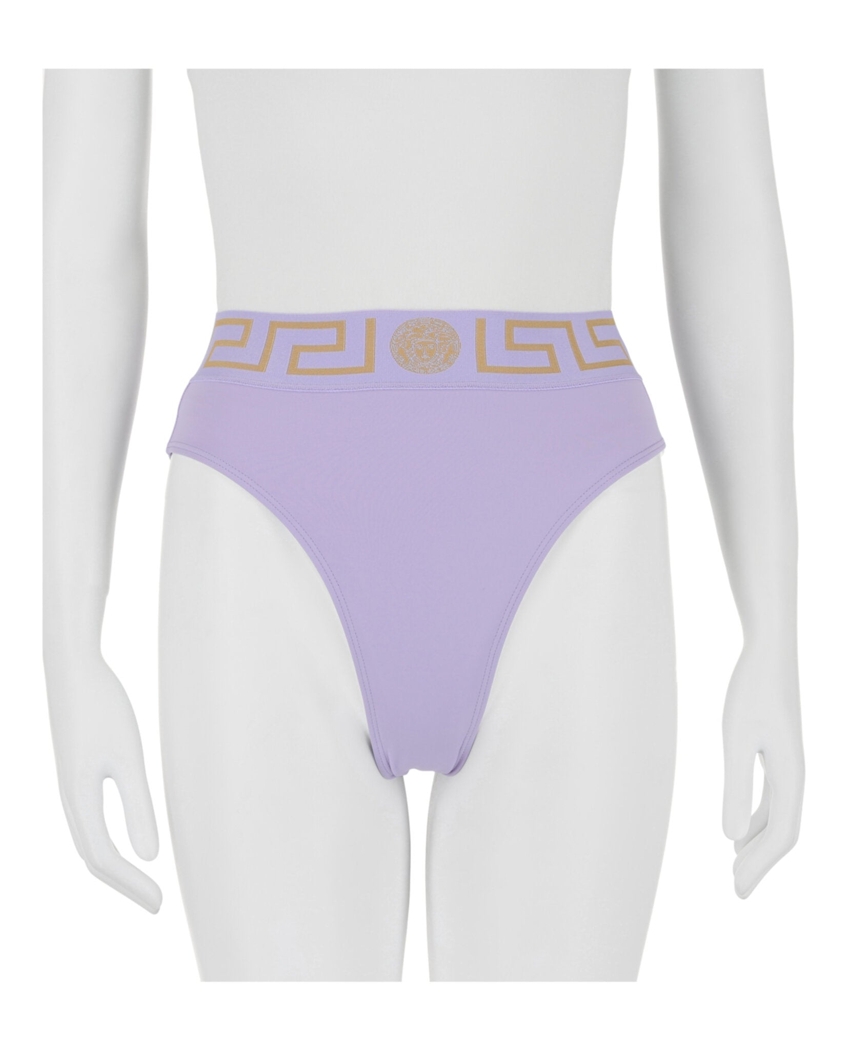 title:Versace Greca Border High Waist Bikini Bottoms;color:Purple