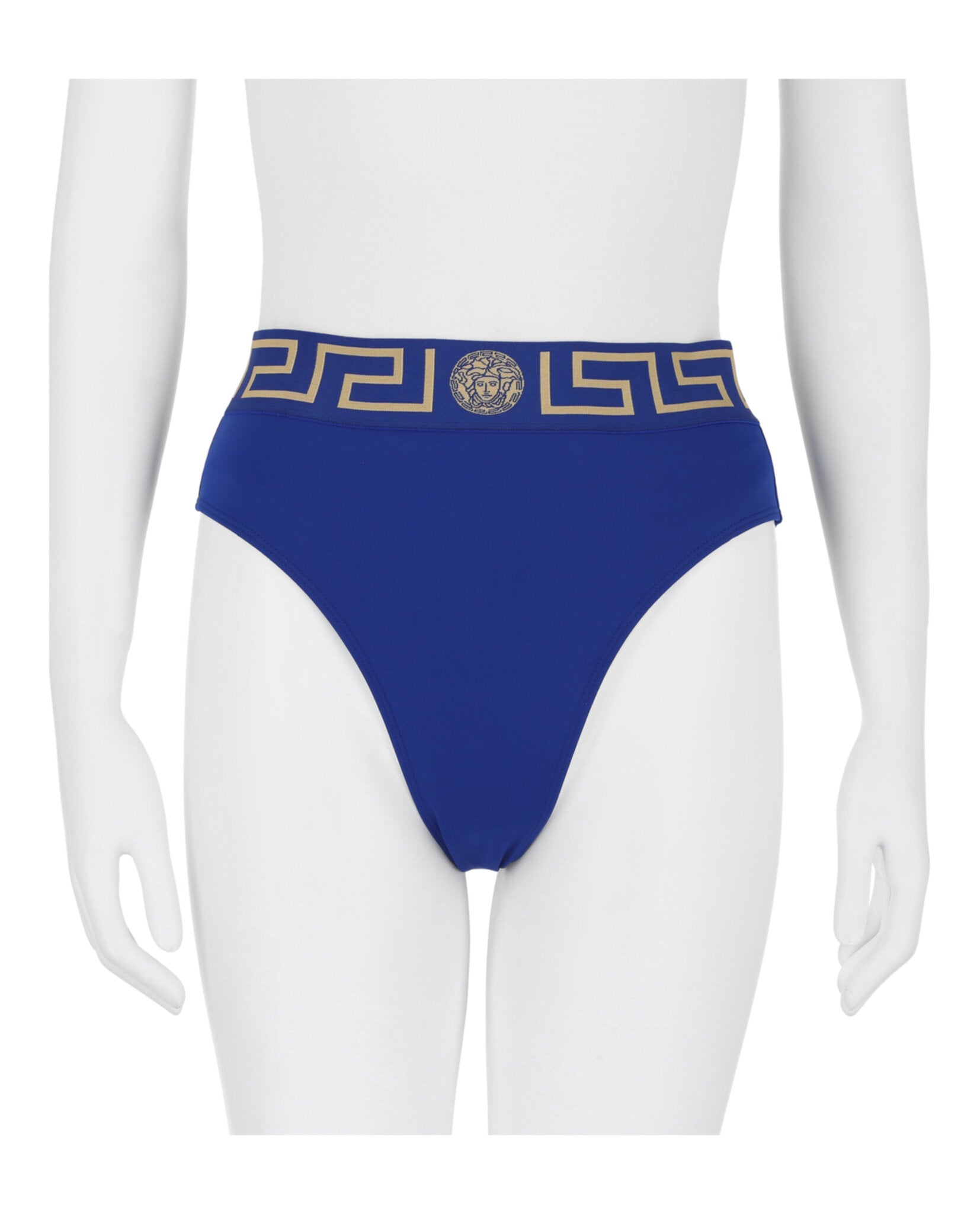 title:Versace Greca Border High Waist Bikini Bottoms;color:Blue