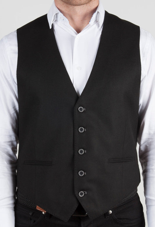 Solid Black Formal Vest, Multi Grey Patterned Back