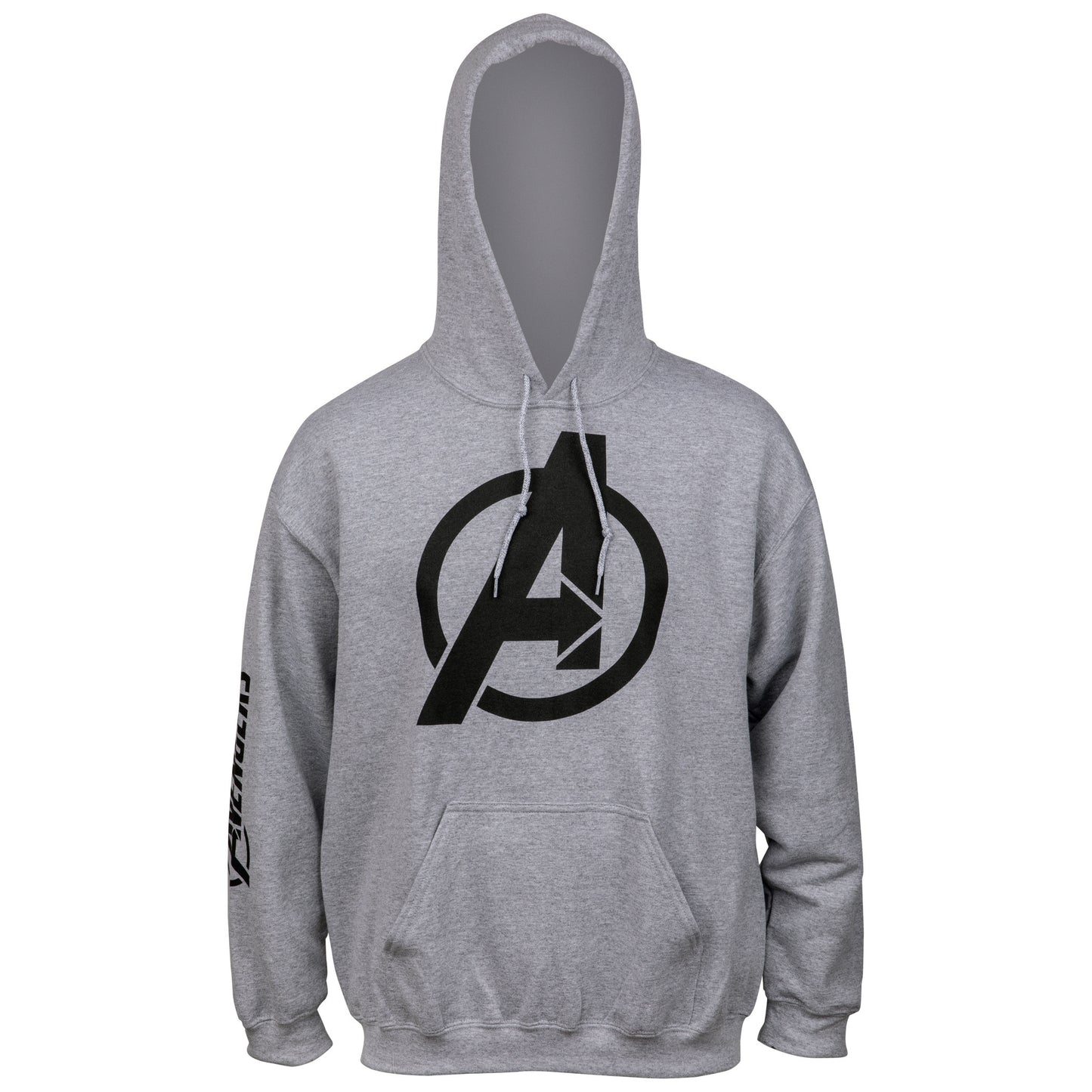 title:Avengers Symbol with Sleeve Print Text Pull Over Hoodie;color:Grey