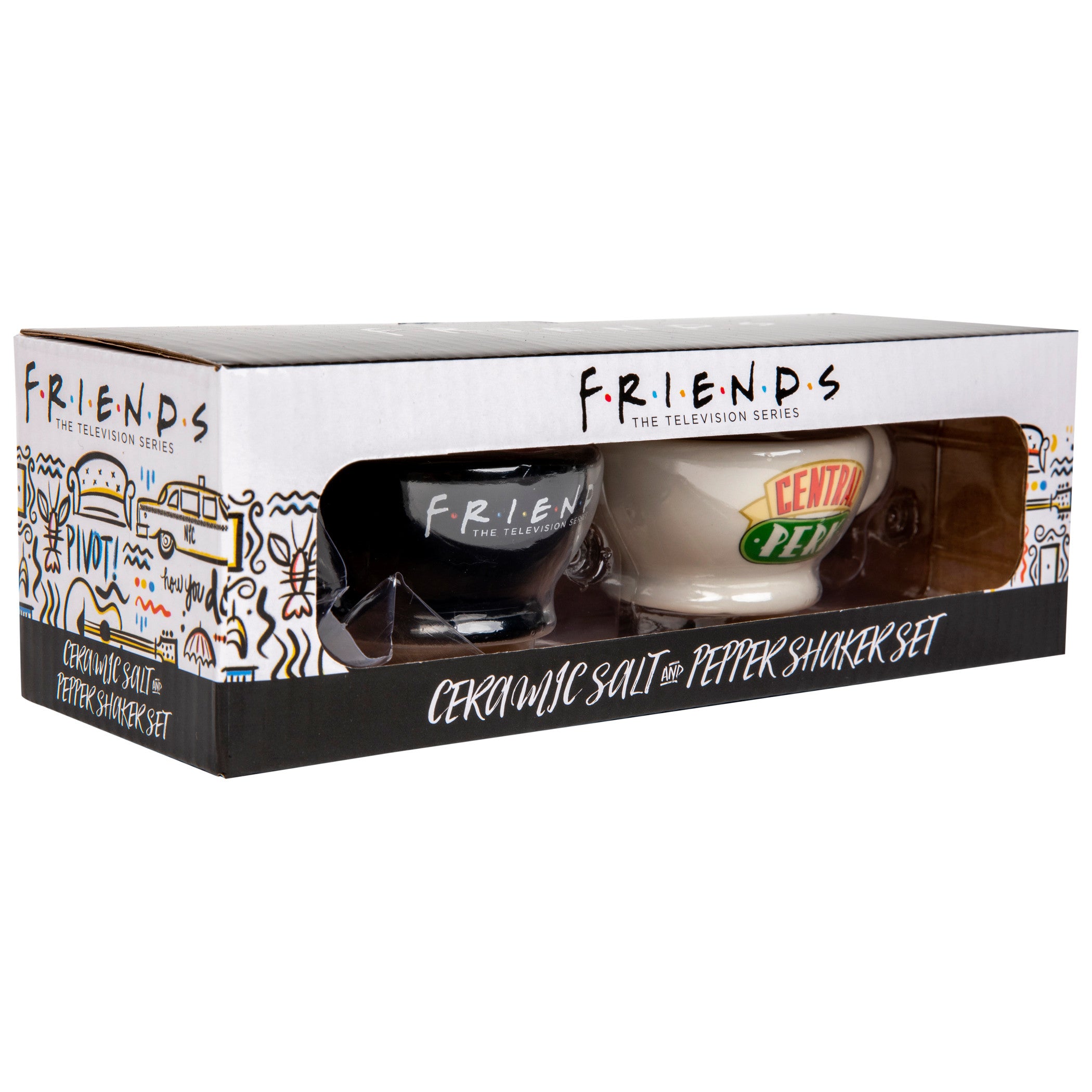 title:Friends Central Perk Mugs Black & White Salt & Pepper Shakers;color:White