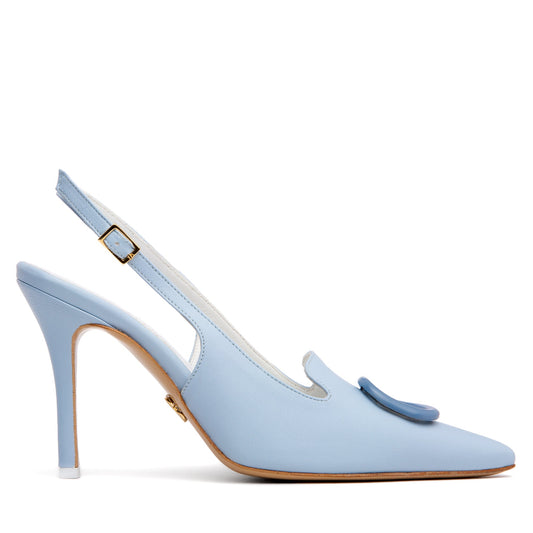 Ada Sky Blue Leather Slingback - Ruumur