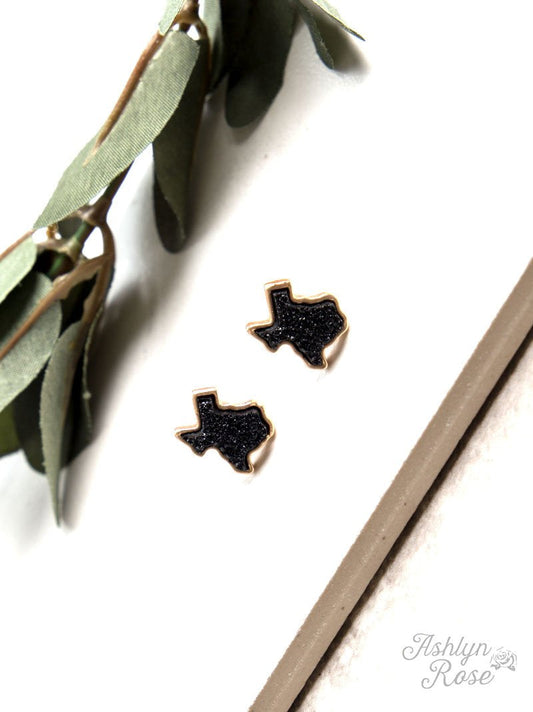 Texas On My Mind Druzy Stud Earrings, Black - Ruumur