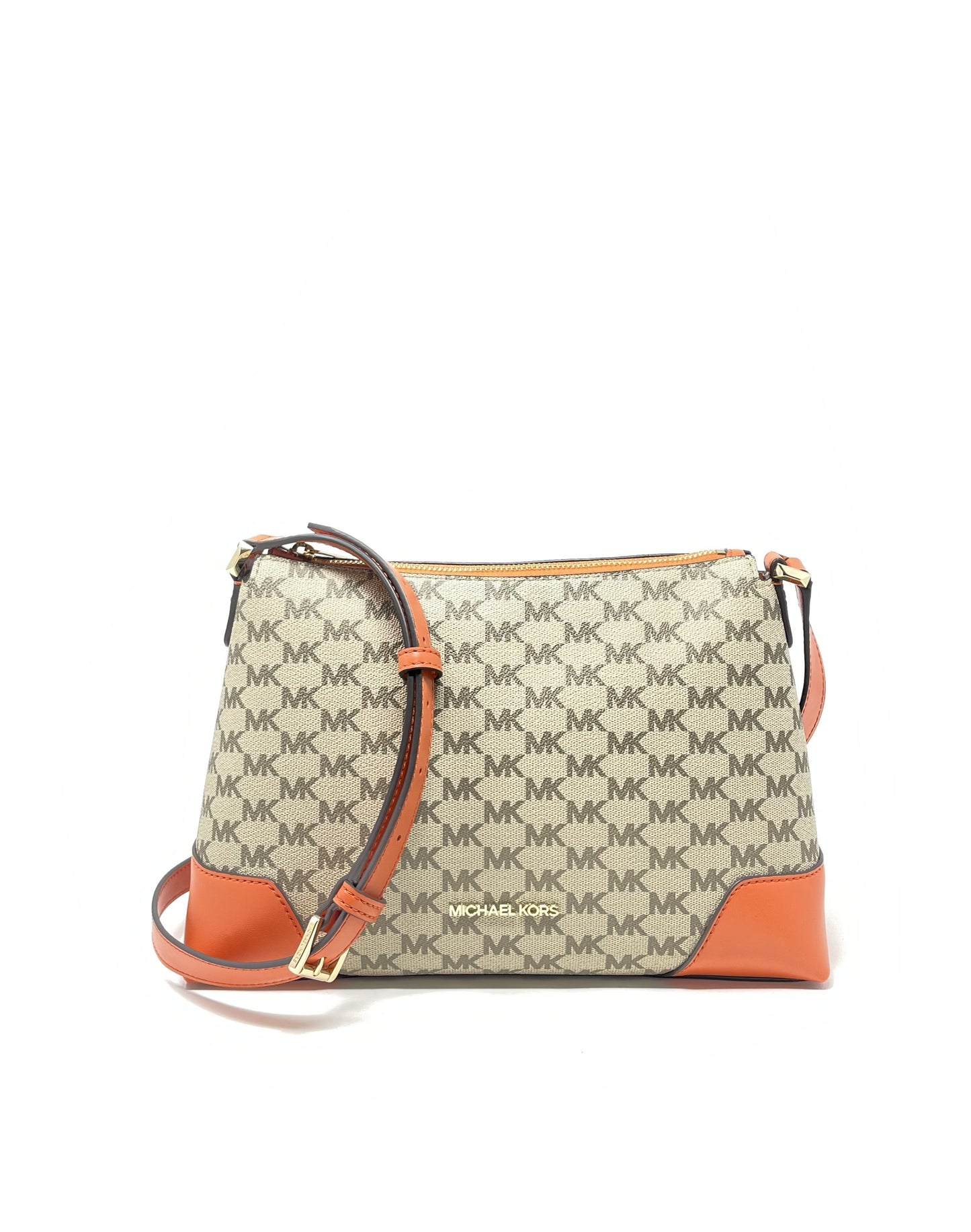 title:Michael Kors Women's Crosby Logo Medium Messenger;color:Tangerine Multi