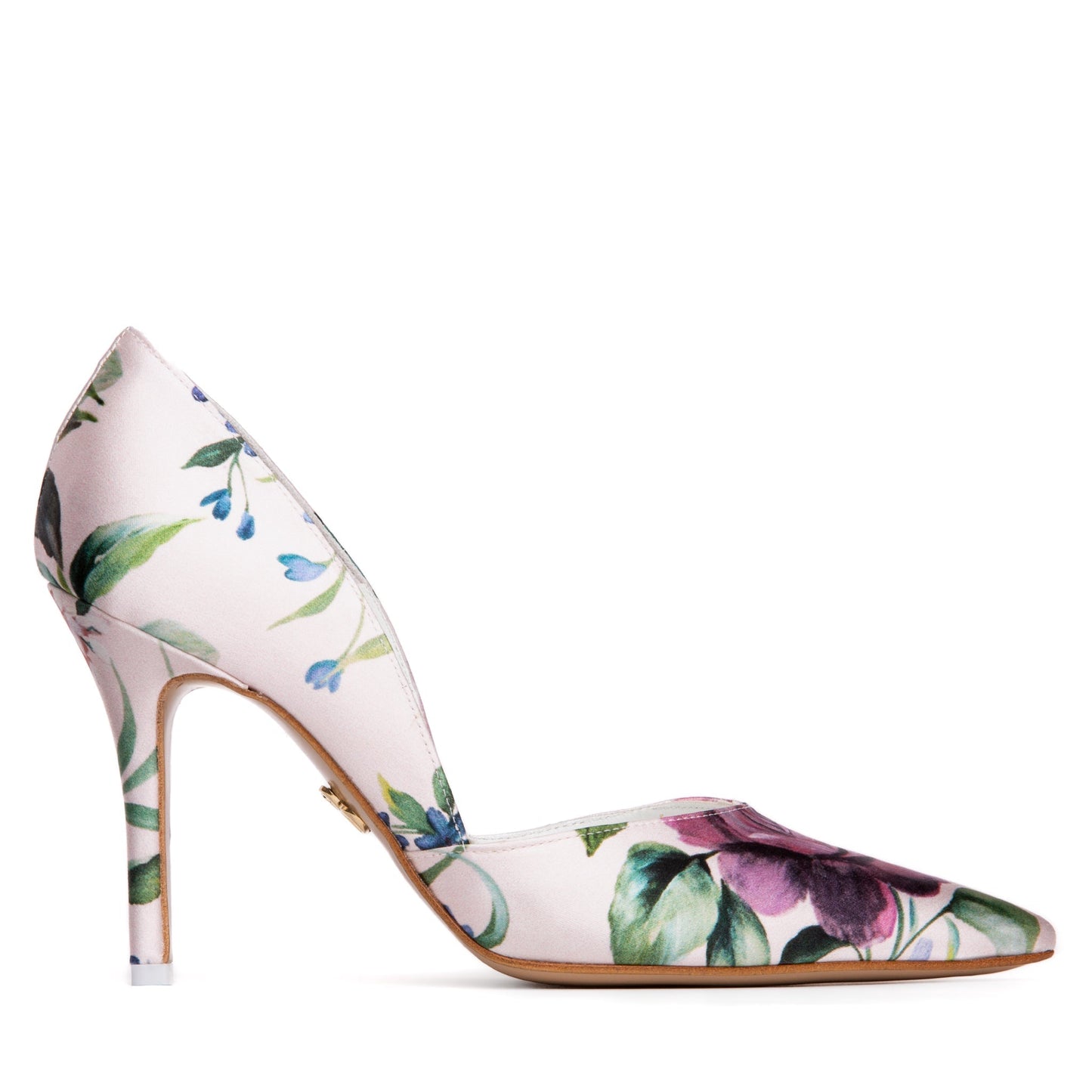 Allegra Stiletto Floral Satin & Leather Pump - Ruumur