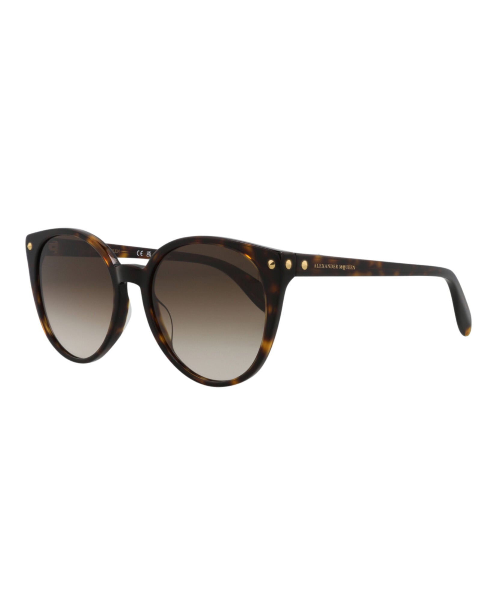 title:Alexander McQueen Round-Frame Acetate Sunglasses, Style #  AM0130S-30002577002;color:Avana Avana Brown