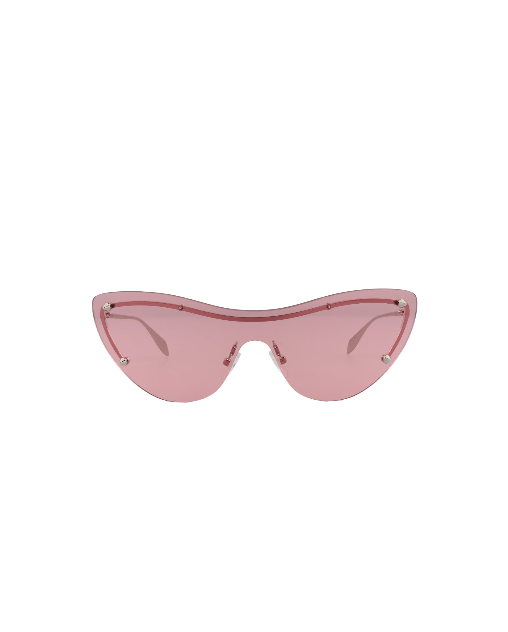 title:Alexander McQueen Cat Eye-Frame Metal Sunglasses, Style #  AM0413S-30014342003;color:Silver Silver Pink