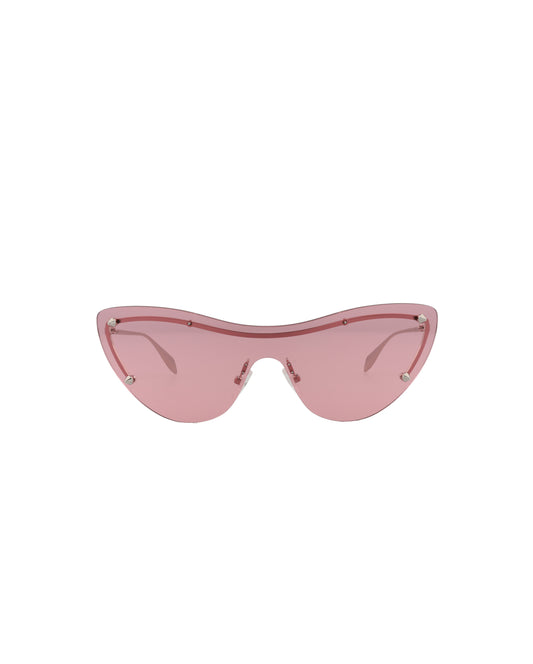 title:Alexander McQueen Cat Eye-Frame Metal Sunglasses, Style #  AM0413S-30014342003;color:Silver Silver Pink