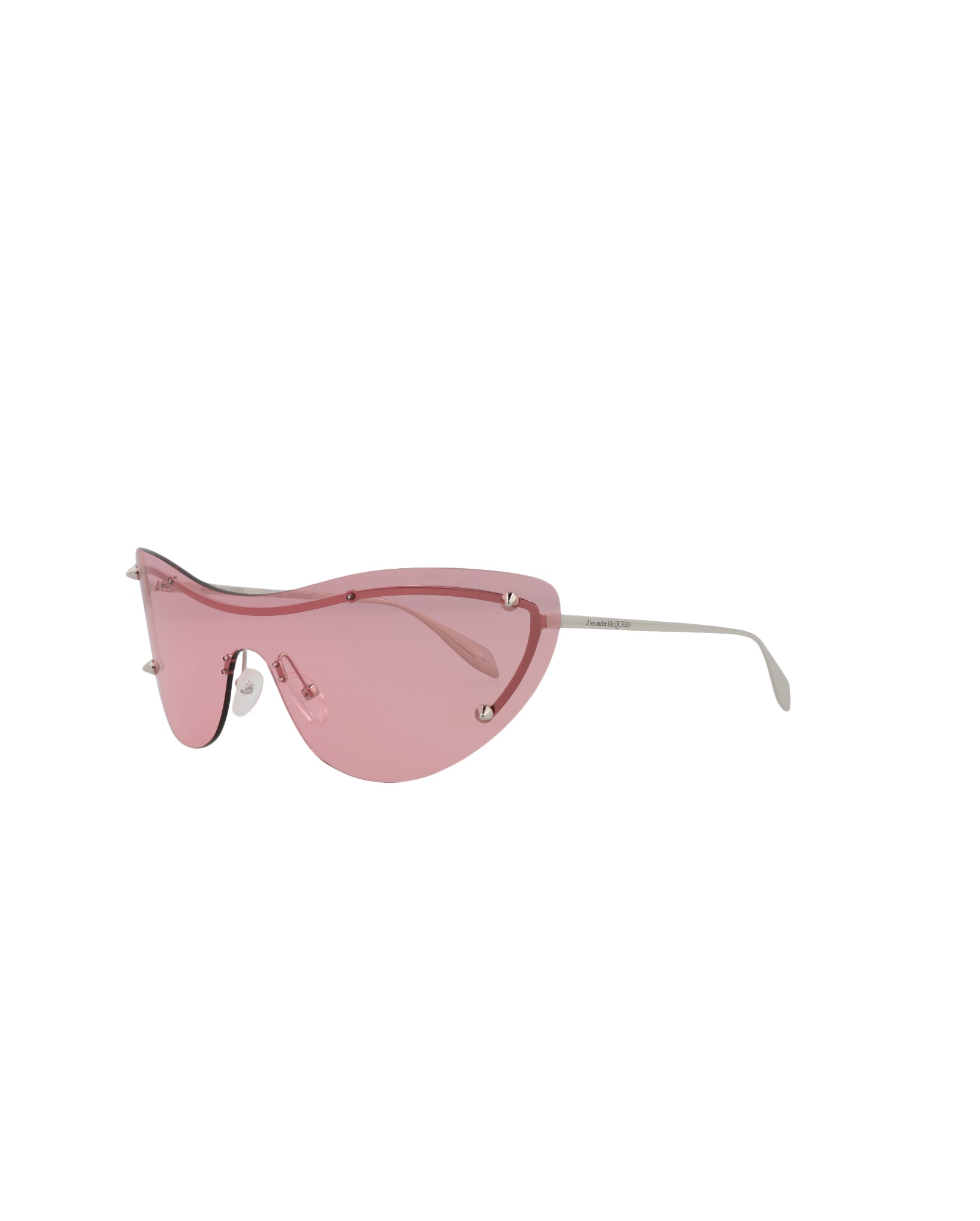 title:Alexander McQueen Cat Eye-Frame Metal Sunglasses, Style #  AM0413S-30014342003;color:Silver Silver Pink