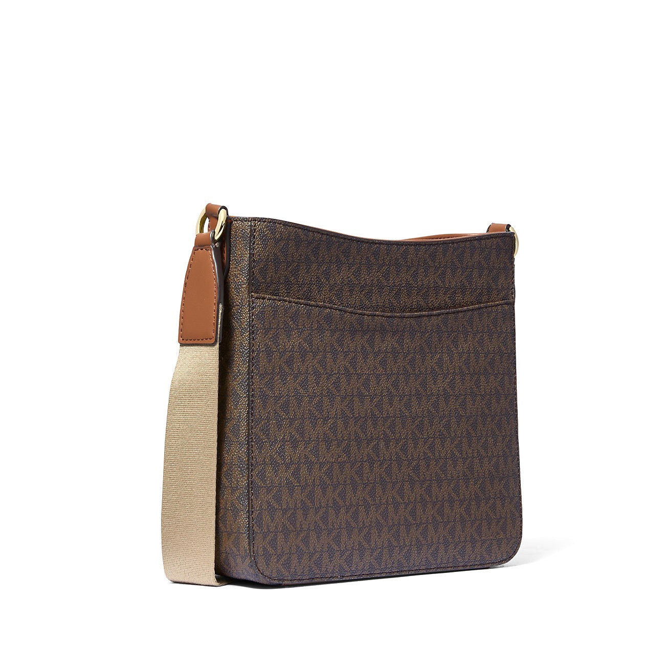 title:Michael Kors Women's Jet Set Travel Small Signature Logo and Metallic Messenger Bag;color:Brown