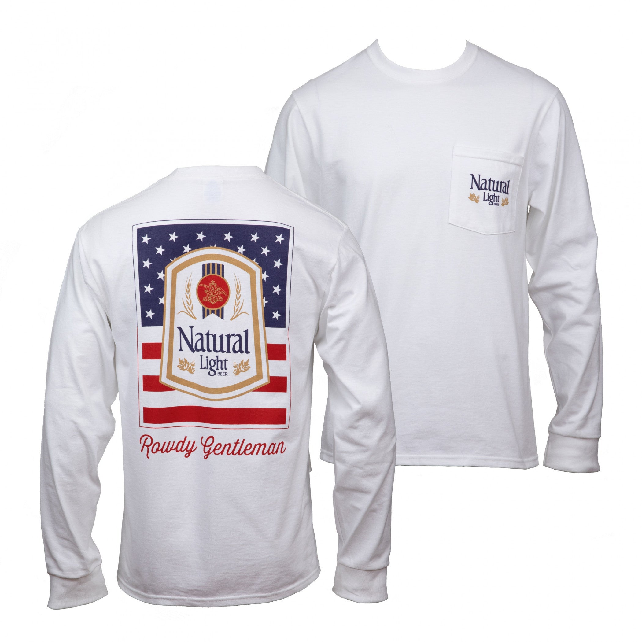 title:Natural Light Americana Front and Back Print Long Sleeve Shirt;color:White