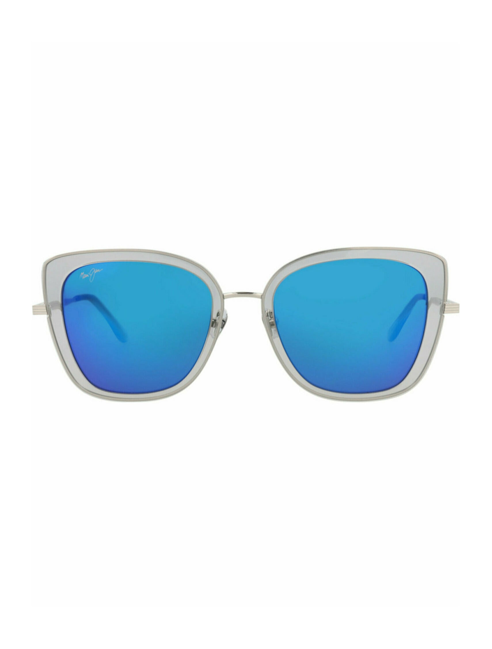 title:Maui Jim Cat Eye-Frame Titanium Sunglasses;color:Grey Silver Blue