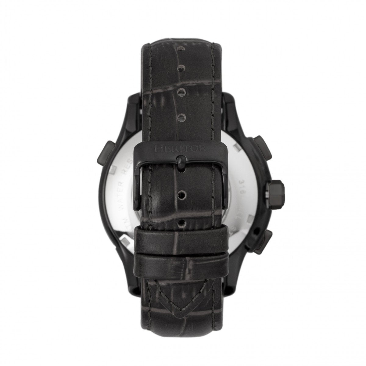 Heritor Automatic Hudson Semi-Skeleton Leather-Band Watch w/Day/Date - Black - HERHR7505