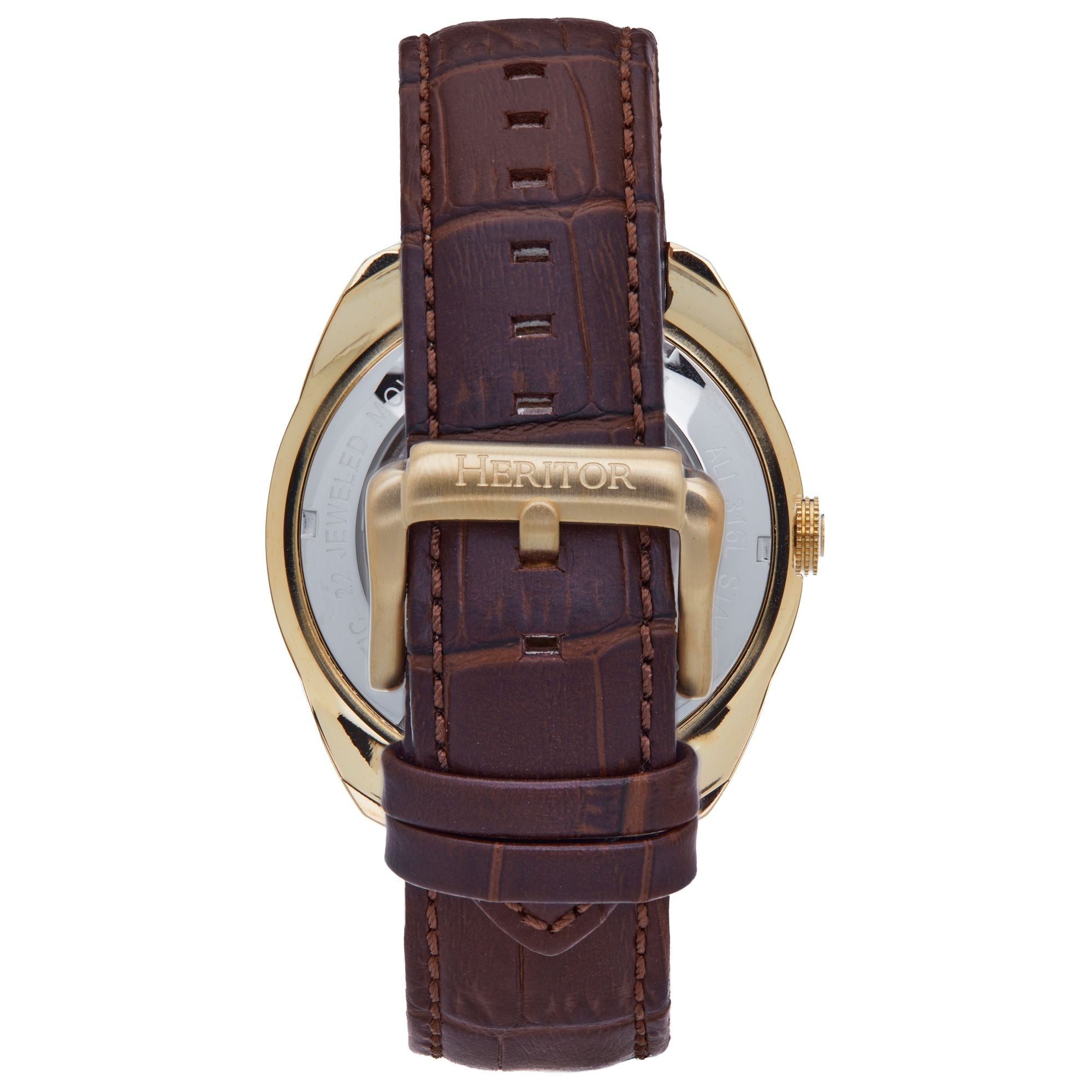 Heritor Automatic Roman Semi-Skeleton Leather-Band Watch - Gold/Brown - HERHS2203